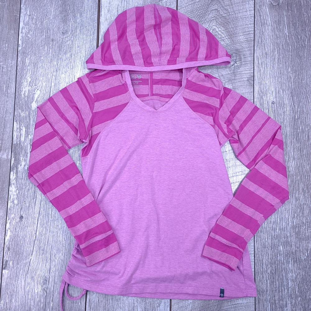 Mountain Hardwear Hoodie Women XS Pink Striped Long Sleeve Active Lightweight